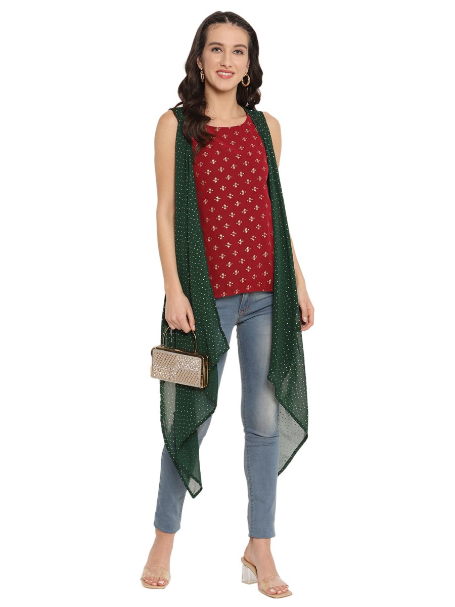 Ahalyaa Maroon Tunic With Attached Shrug