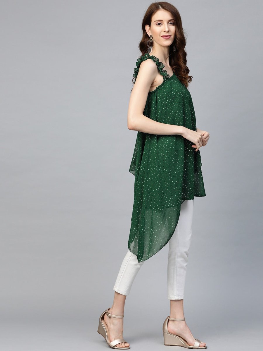Ahalyaa Women One Shoulder Green Printed Beautiful Tunic