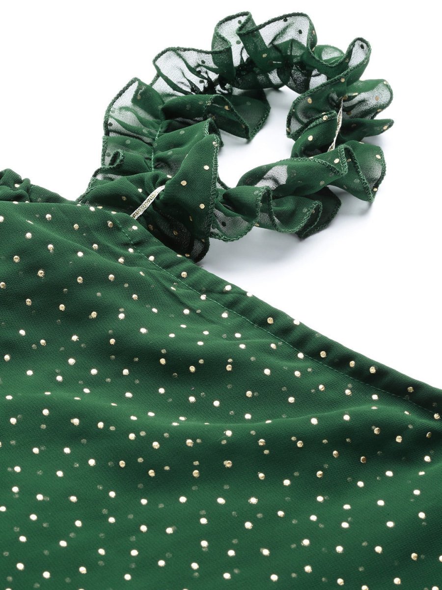 Ahalyaa Women One Shoulder Green Printed Beautiful Tunic