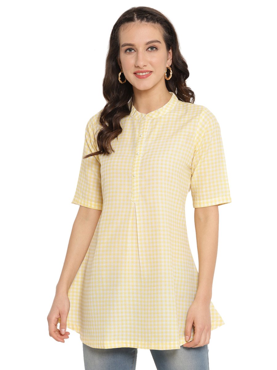 Ahalyaa Checks Printed Yellow Tunic