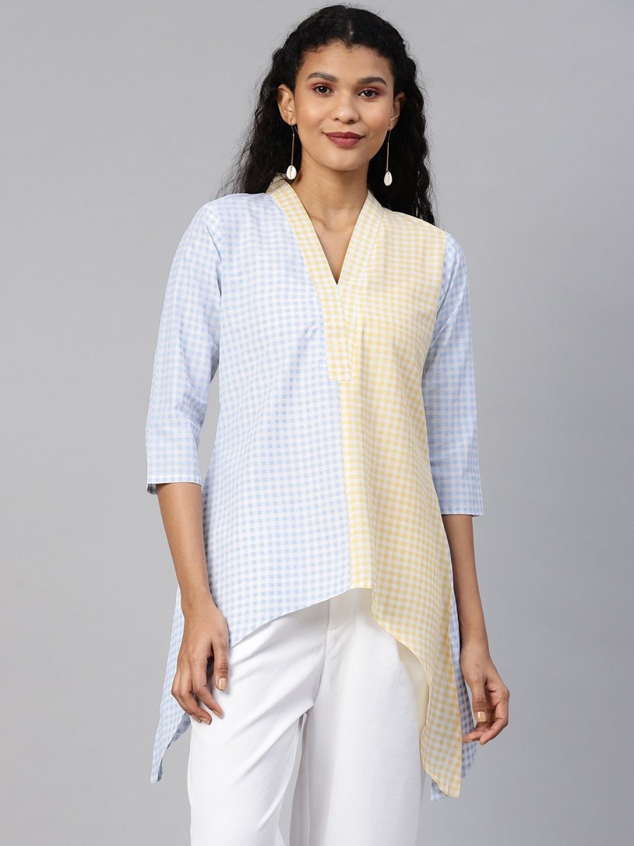 Ahalyaa Colour Blocked Printed Checks Tunic