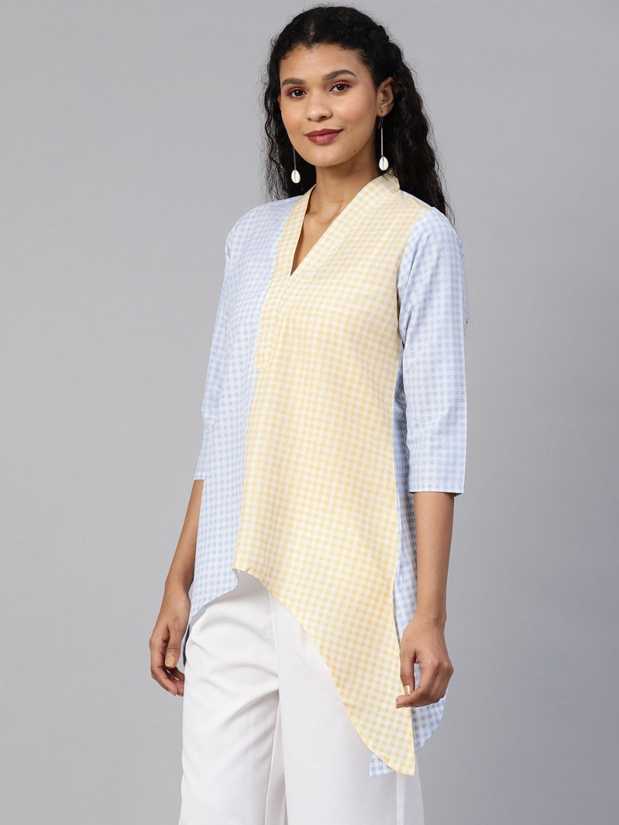 Ahalyaa Colour Blocked Printed Checks Tunic
