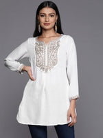 Thumbnail for Ahalyaa White Pashmina Embroidered Tunic - Distacart