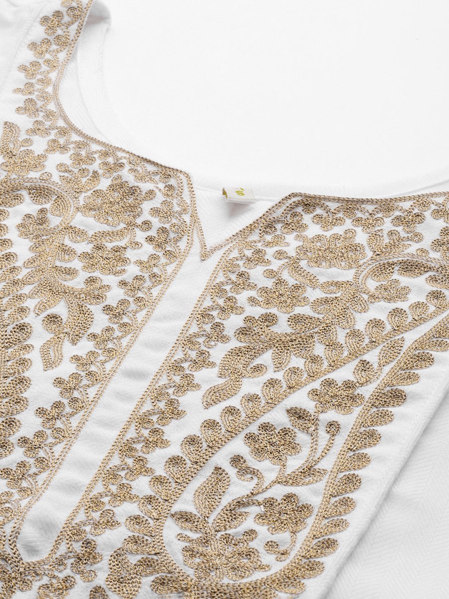 Ahalyaa White Pashmina Embroidered Tunic - Distacart