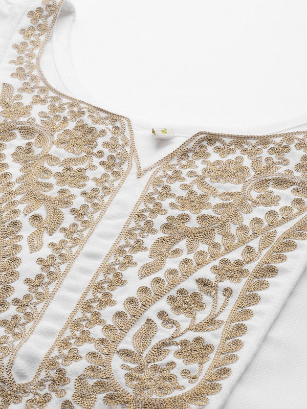 Ahalyaa White Pashmina Embroidered Tunic - Distacart