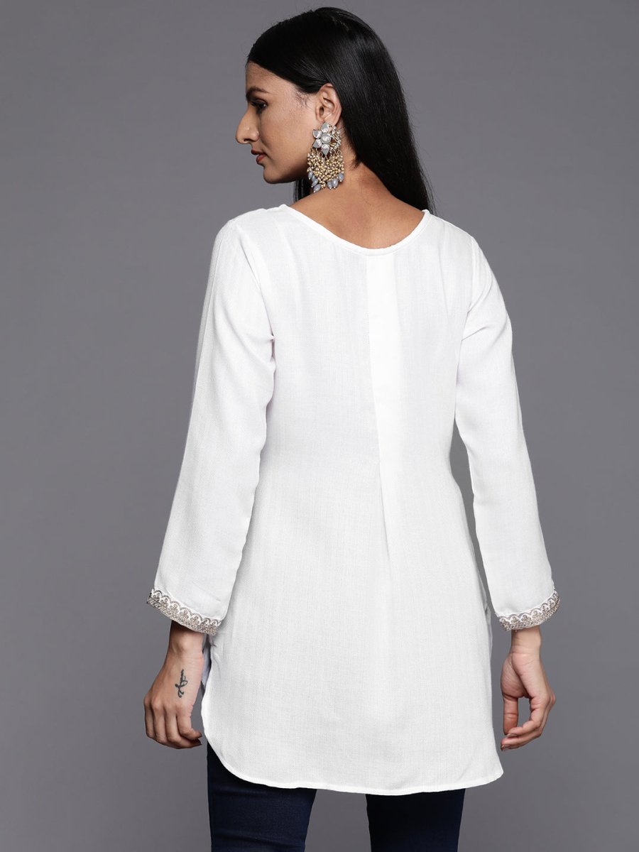Ahalyaa White Pashmina Embroidered Tunic - Distacart