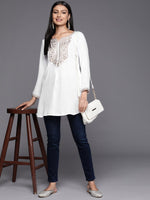 Thumbnail for Ahalyaa White Pashmina Embroidered Tunic - Distacart