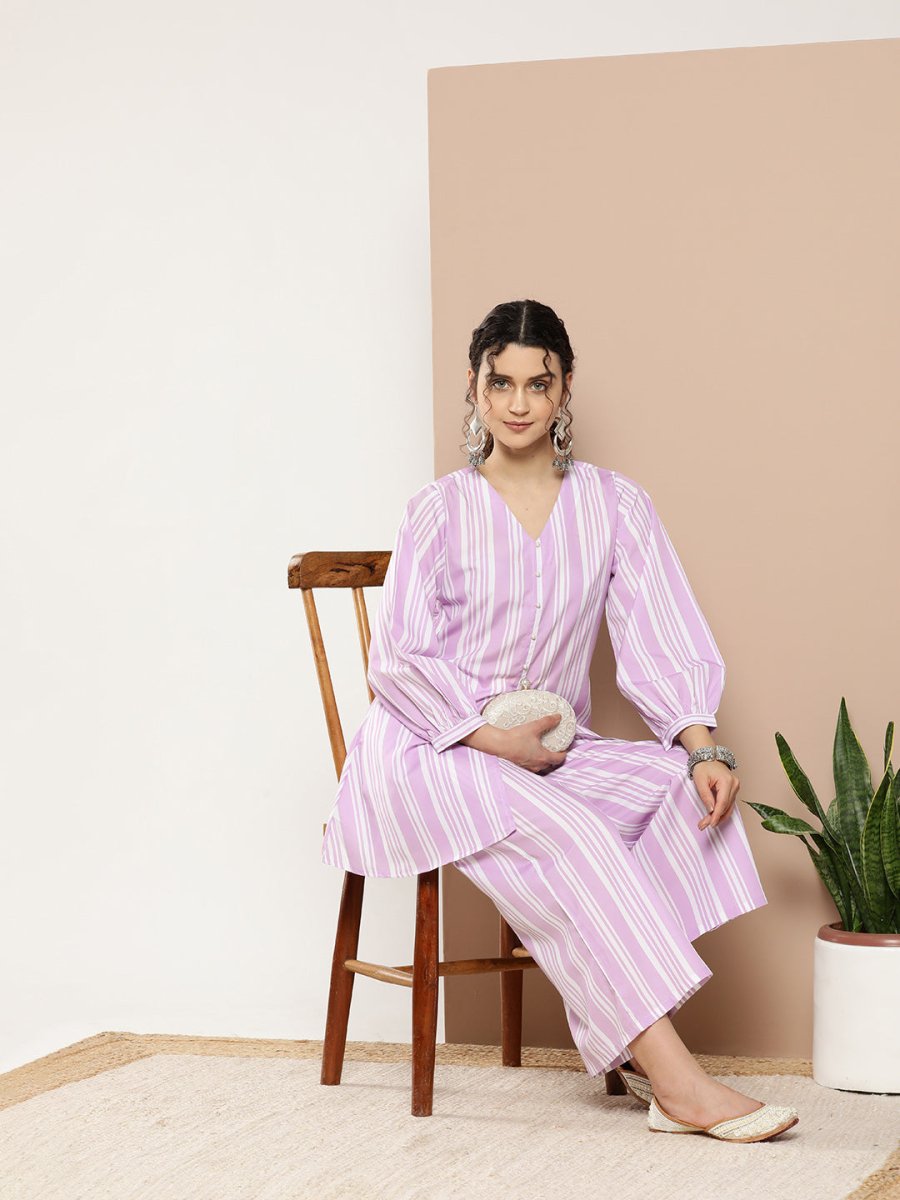 Ahalyaa Women Striped Crepe Co-Ords - Distacart