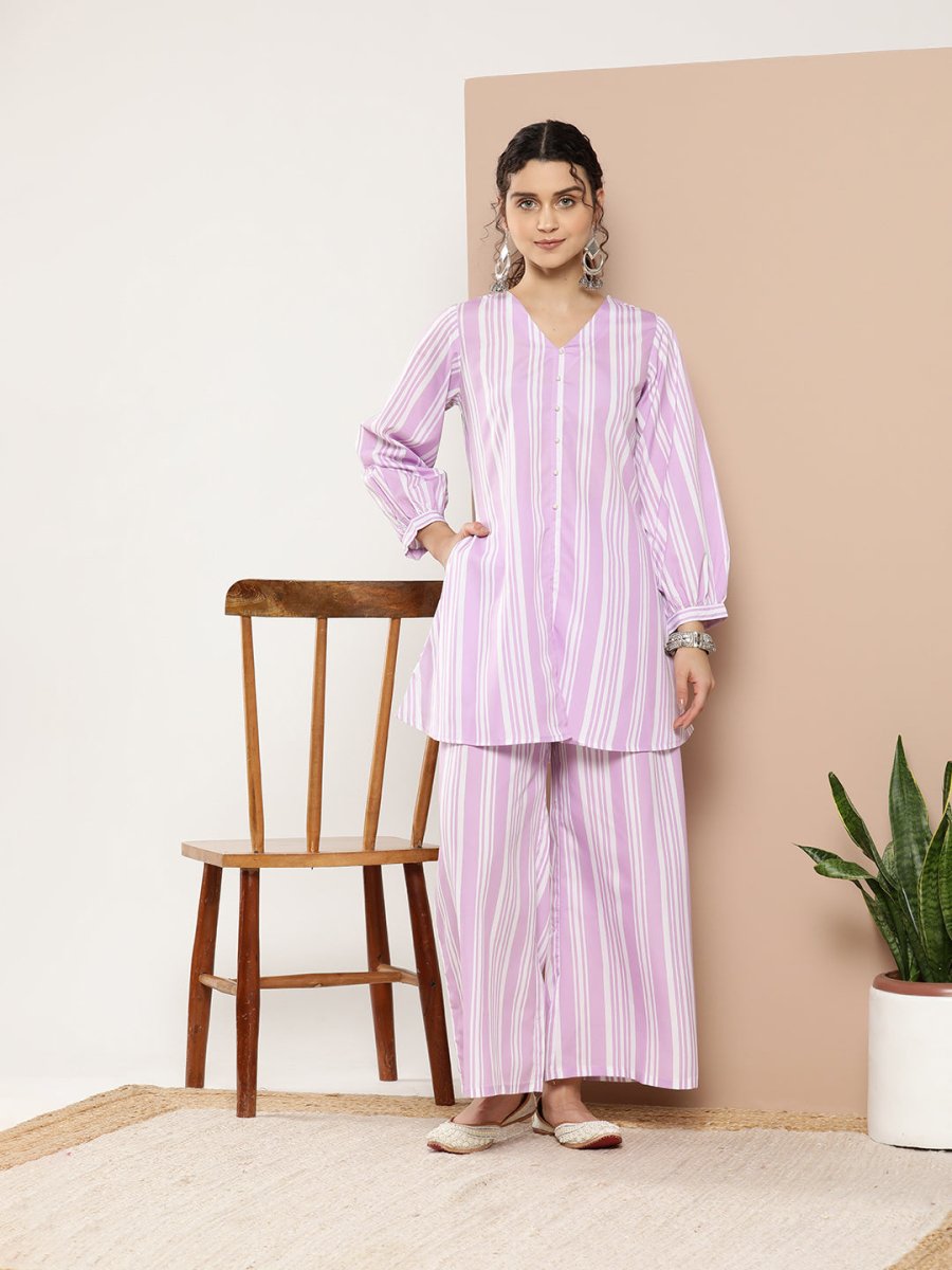Ahalyaa Women Striped Crepe Co-Ords - Distacart