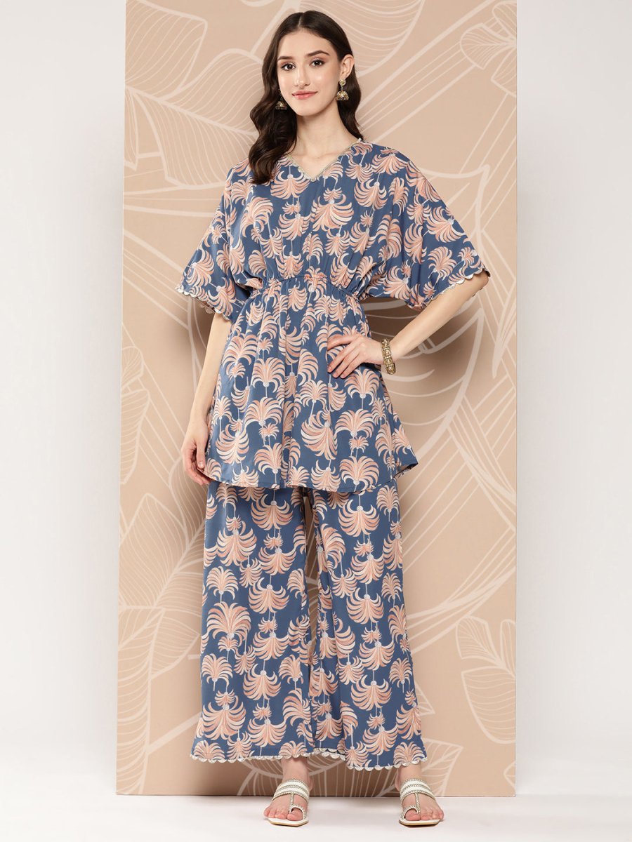 Ahalyaa Printed Crepe Ethnic Tunic With Palazzos - Distacart