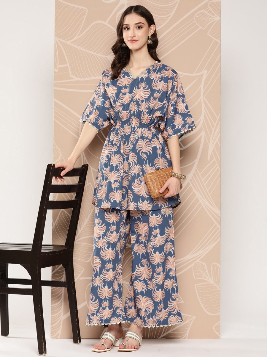 Ahalyaa Printed Crepe Ethnic Tunic With Palazzos - Distacart