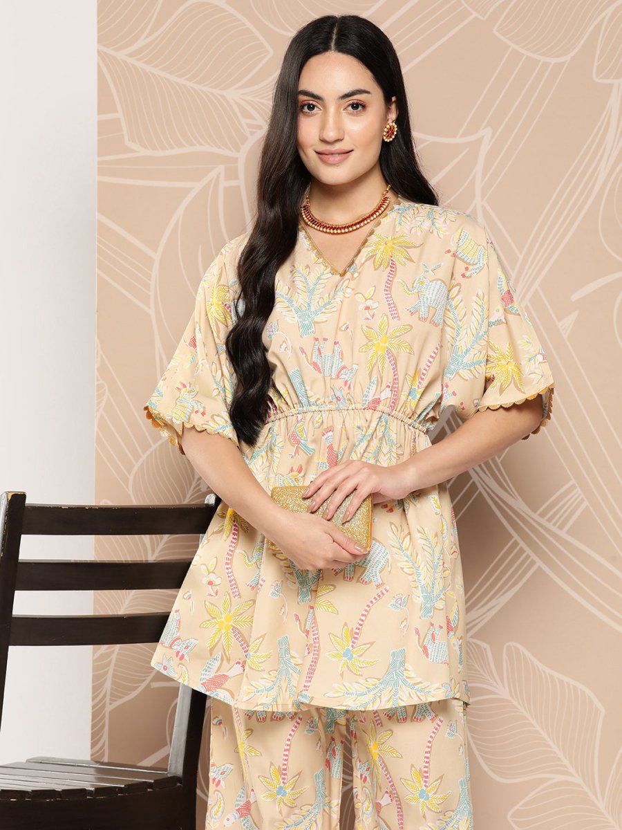 Ahalyaa Women Printed Crepe Tunic With Palazzos - Distacart