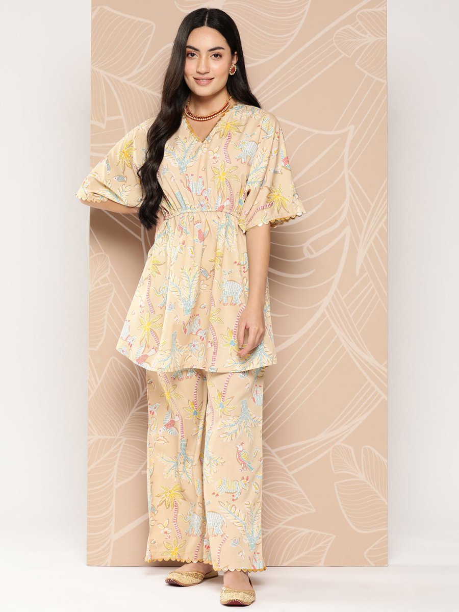 Ahalyaa Women Printed Crepe Tunic With Palazzos - Distacart