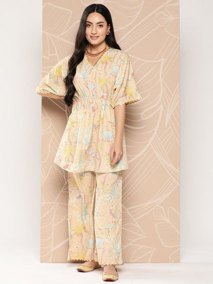 Ahalyaa Women Printed Crepe Tunic With Palazzos - Distacart