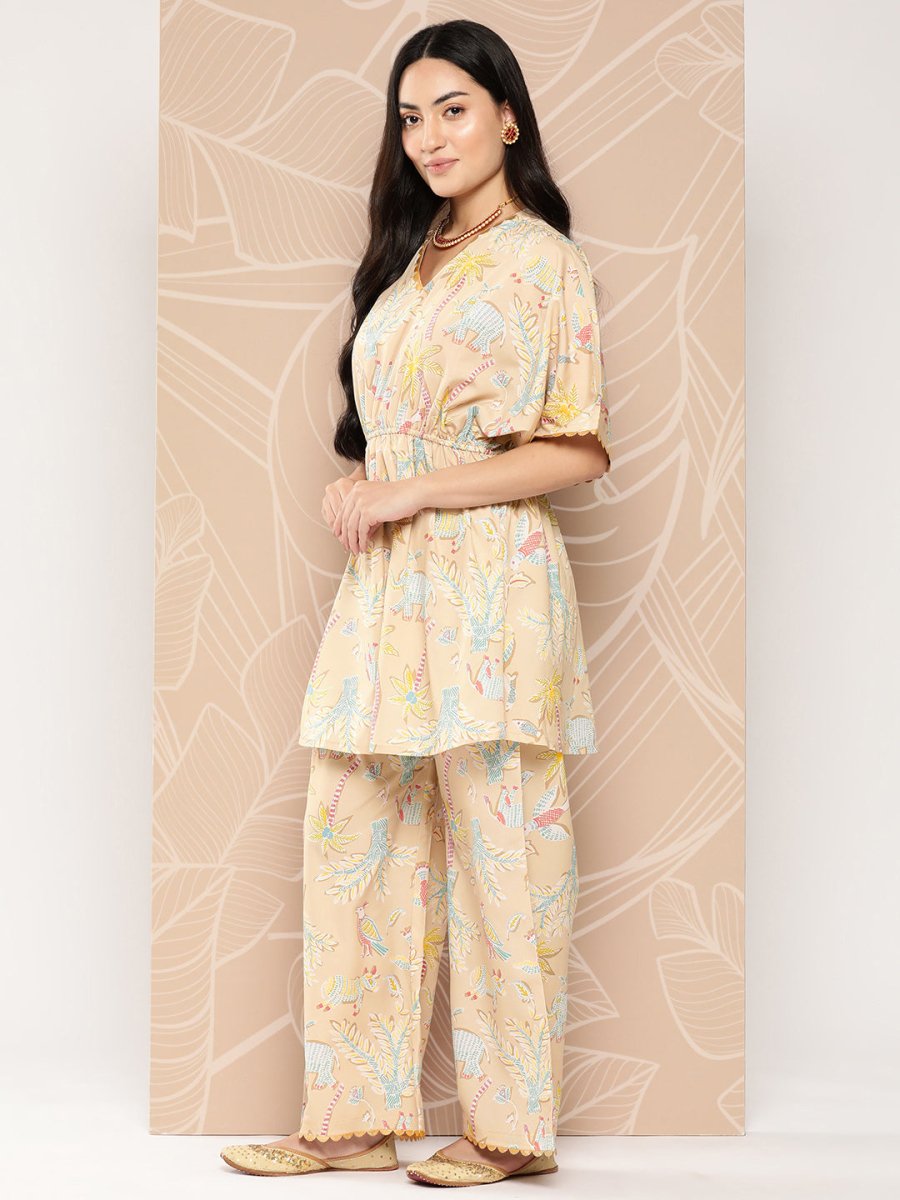 Ahalyaa Women Printed Crepe Tunic With Palazzos - Distacart