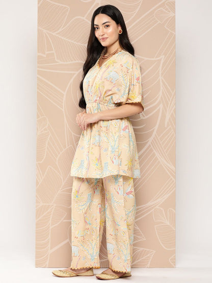 Ahalyaa Women Printed Crepe Tunic With Palazzos - Distacart