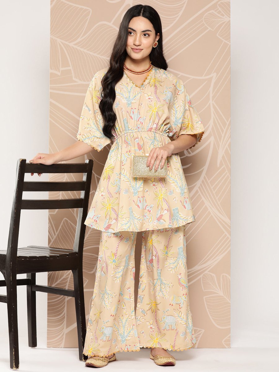 Ahalyaa Women Printed Crepe Tunic With Palazzos - Distacart