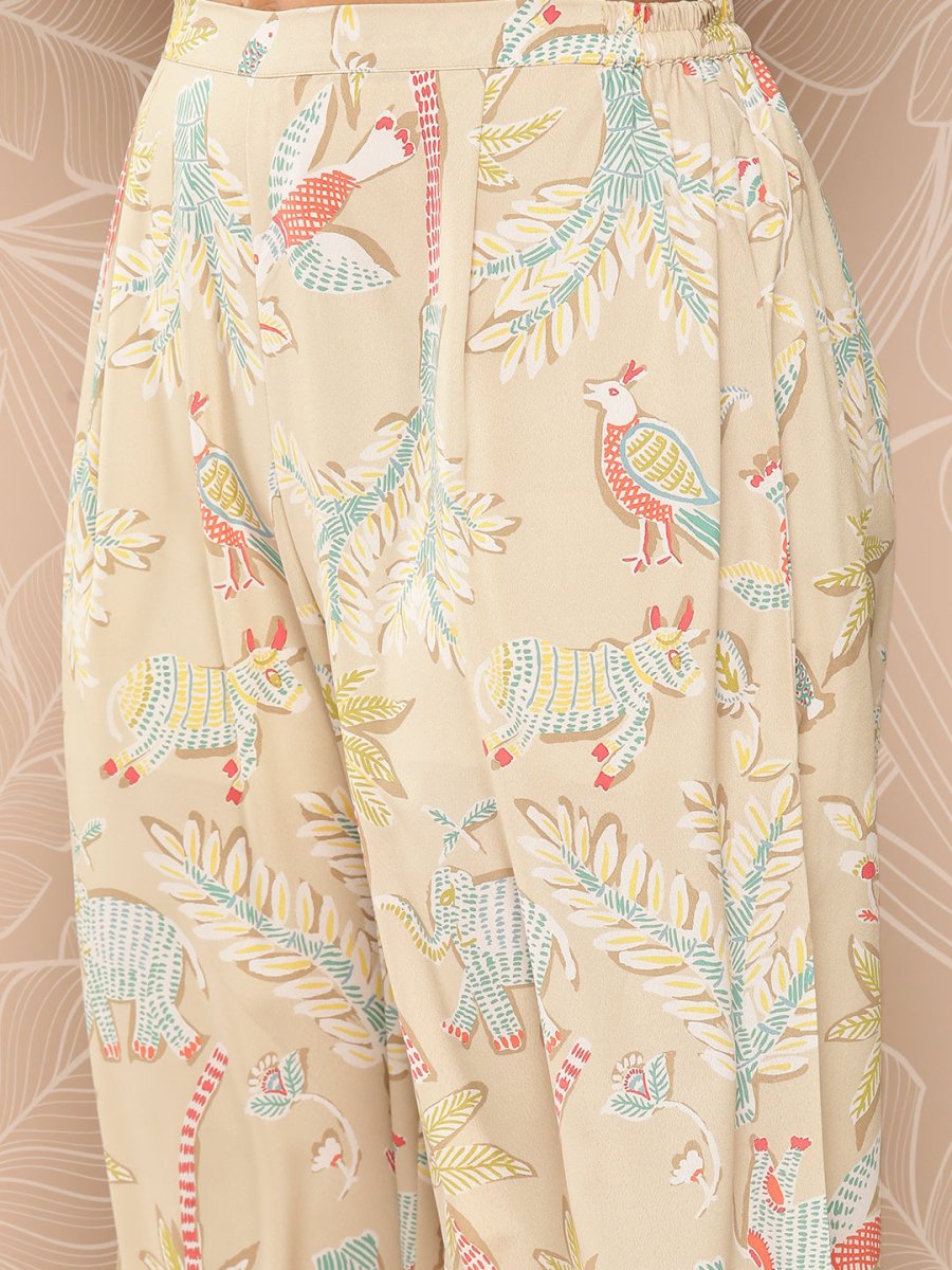 Ahalyaa Women Printed Crepe Tunic With Palazzos - Distacart