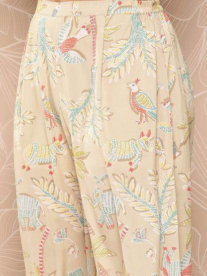 Ahalyaa Women Printed Crepe Tunic With Palazzos - Distacart