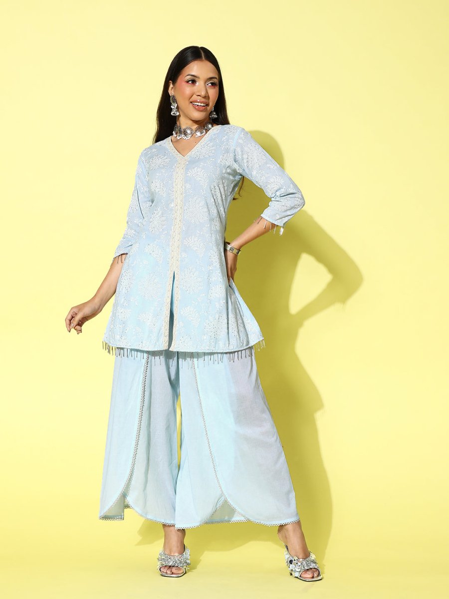 Ahalyaa Printed Cotton Tunic with Palazzos - Distacart