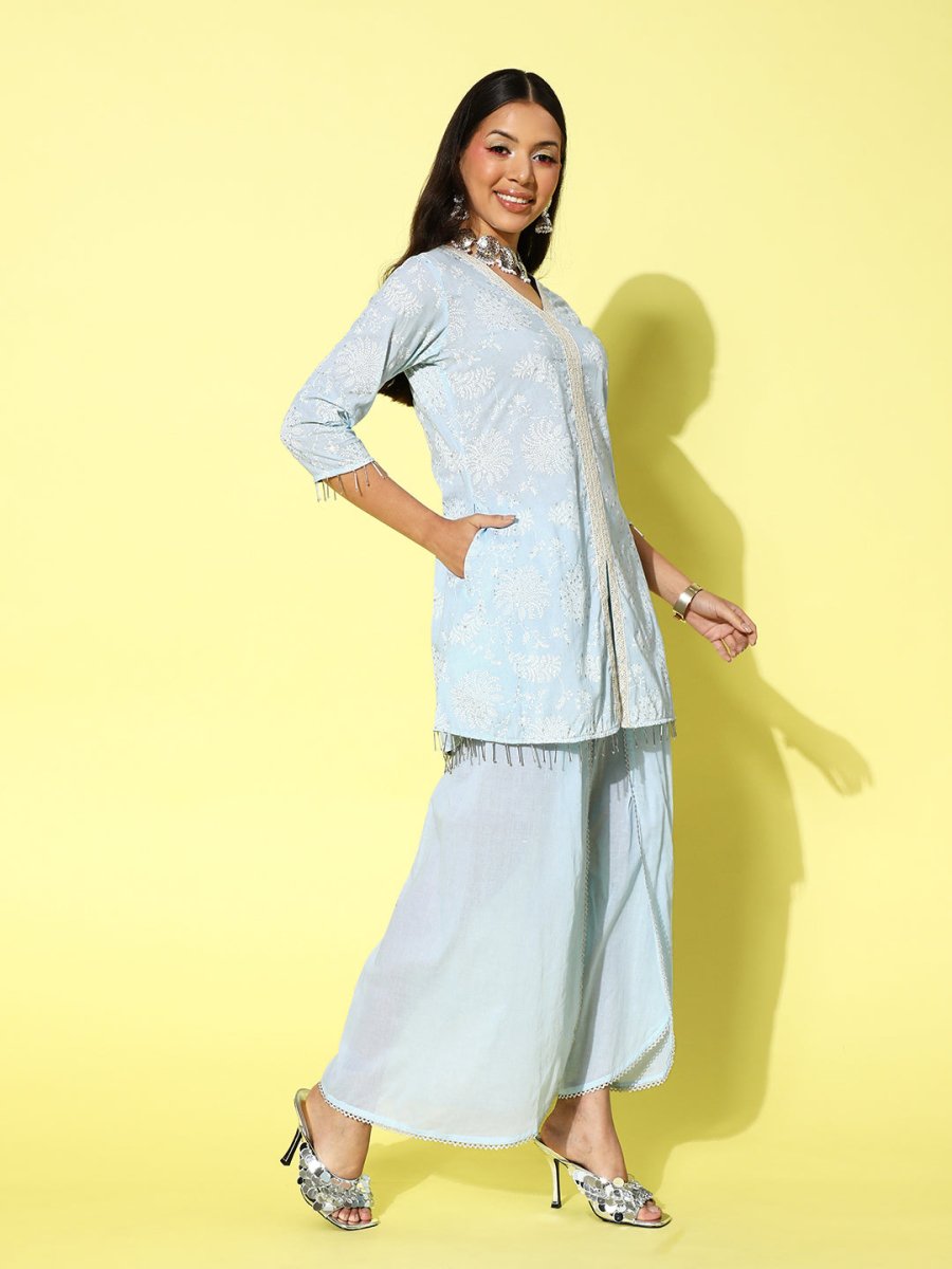 Ahalyaa Printed Cotton Tunic with Palazzos - Distacart