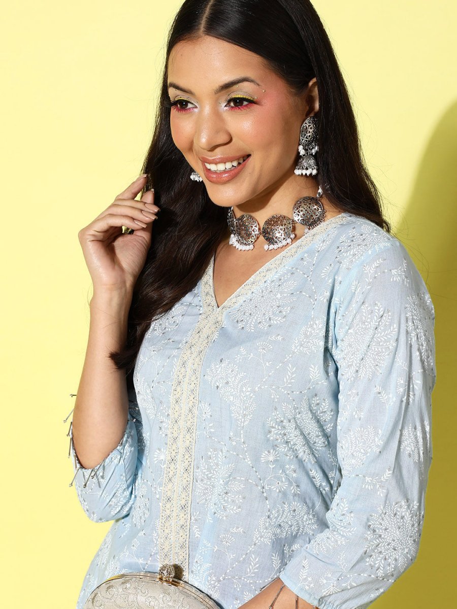 Ahalyaa Printed Cotton Tunic with Palazzos - Distacart