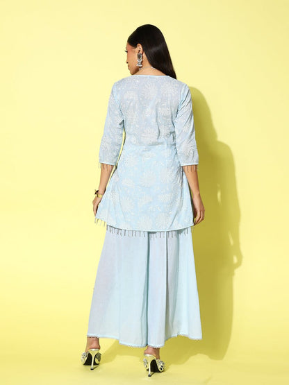 Ahalyaa Printed Cotton Tunic with Palazzos - Distacart