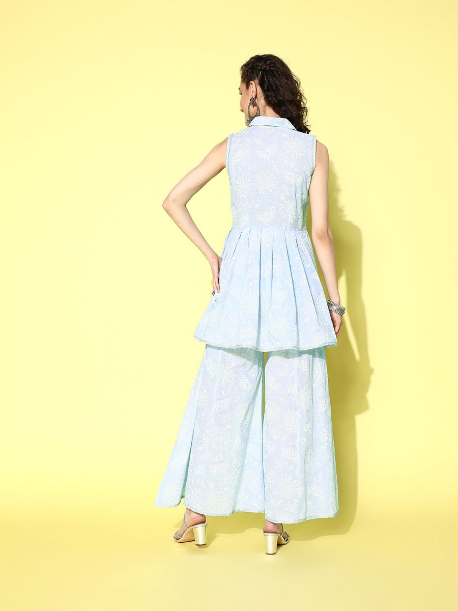 Ahalyaa Blue Pure Cotton Tunic & Palazzos Ethnic Co-Ords - Distacart