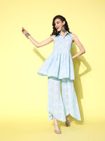 Thumbnail for Ahalyaa Blue Pure Cotton Tunic & Palazzos Ethnic Co-Ords - Distacart