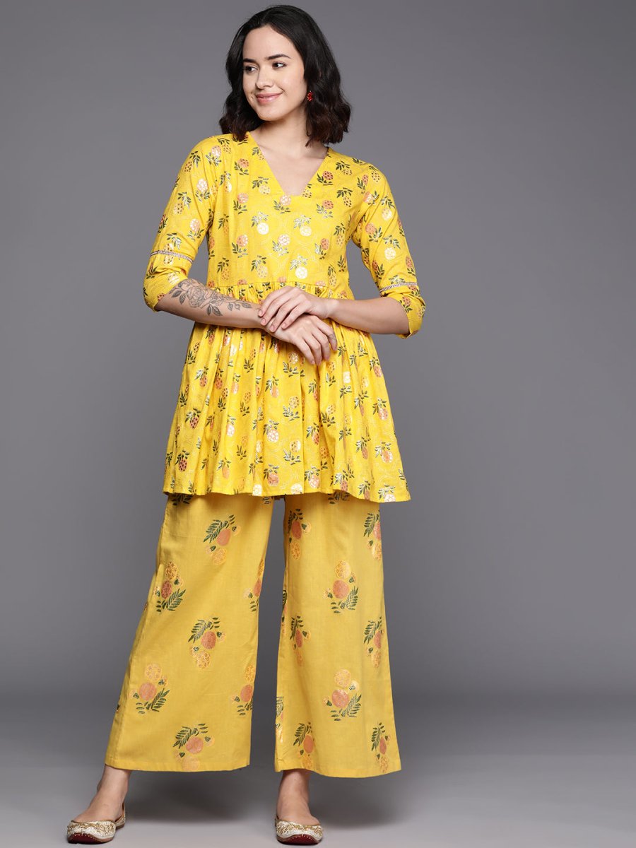 Ahalyaa Printed Pure Cotton Tunic With Palazzos - Distacart