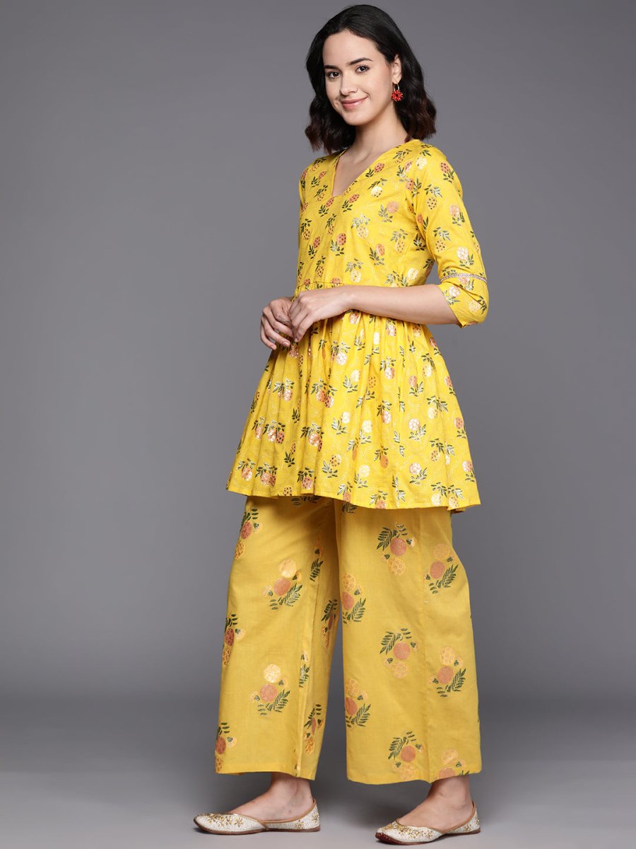 Ahalyaa Printed Pure Cotton Tunic With Palazzos - Distacart
