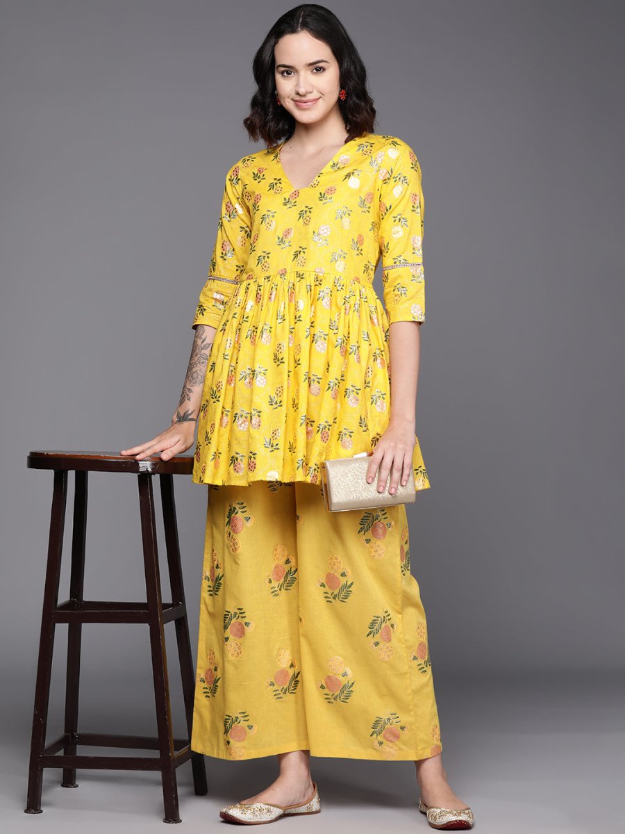 Ahalyaa Printed Pure Cotton Tunic With Palazzos - Distacart