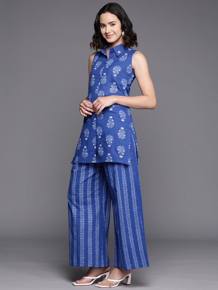 Ahalyaa Printed Pure Cotton Tunic With Palazzos - Distacart