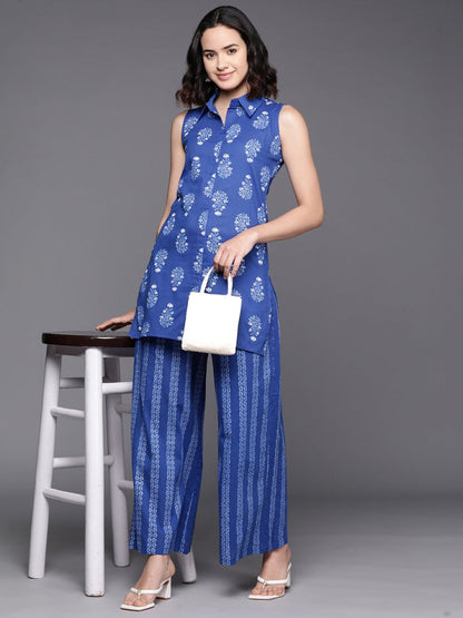 Ahalyaa Printed Pure Cotton Tunic With Palazzos - Distacart