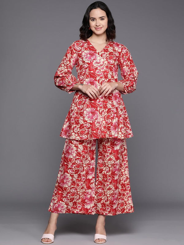 Ahalyaa Printed Pure Cotton Tunic With Palazzos - Distacart