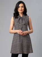 Thumbnail for Ahalyaa Black & White Shirt Collar Printed Tunic