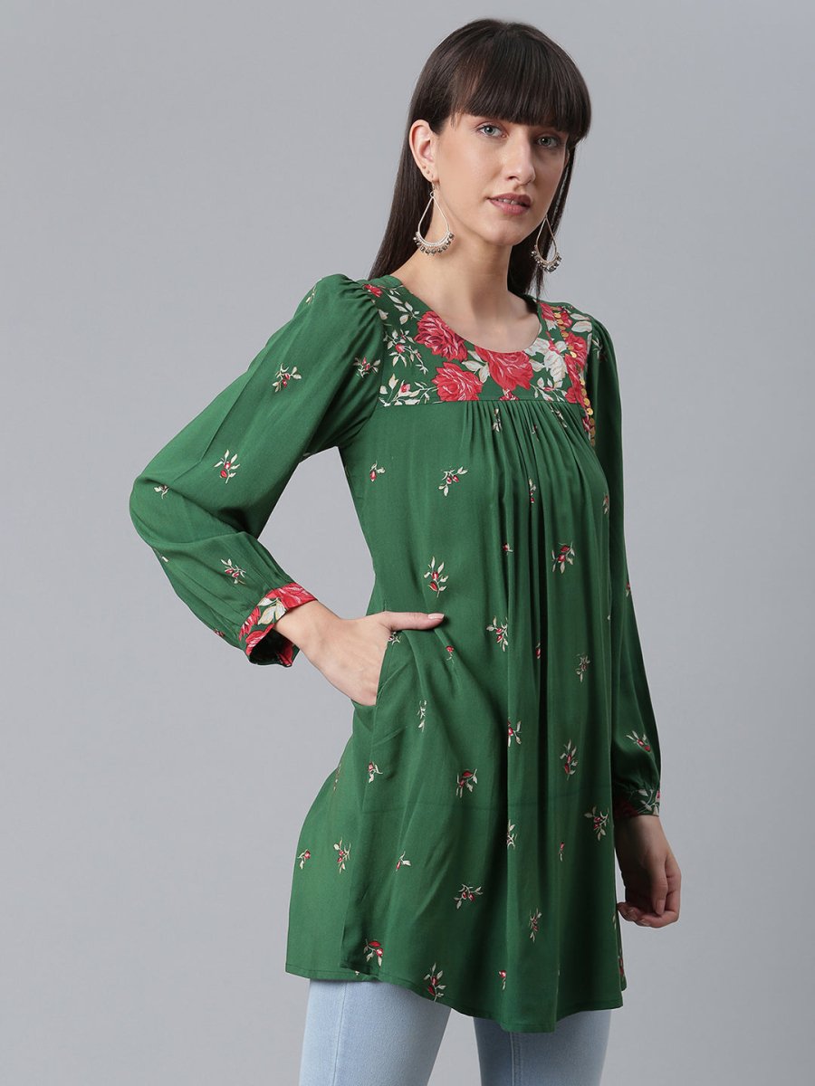 Ahalyaa Green & Pink Printed Tunic