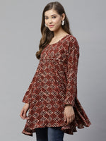 Thumbnail for Ahalyaa Maroon & Beige Ethnic Printed Asymmetric Tunic
