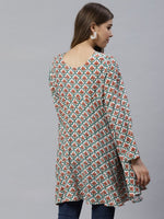 Thumbnail for Ahalyaa Women White & Teal Green Ethnic Printed Asymmetric Tunic