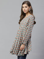 Thumbnail for Ahalyaa Women White & Teal Green Ethnic Printed Asymmetric Tunic