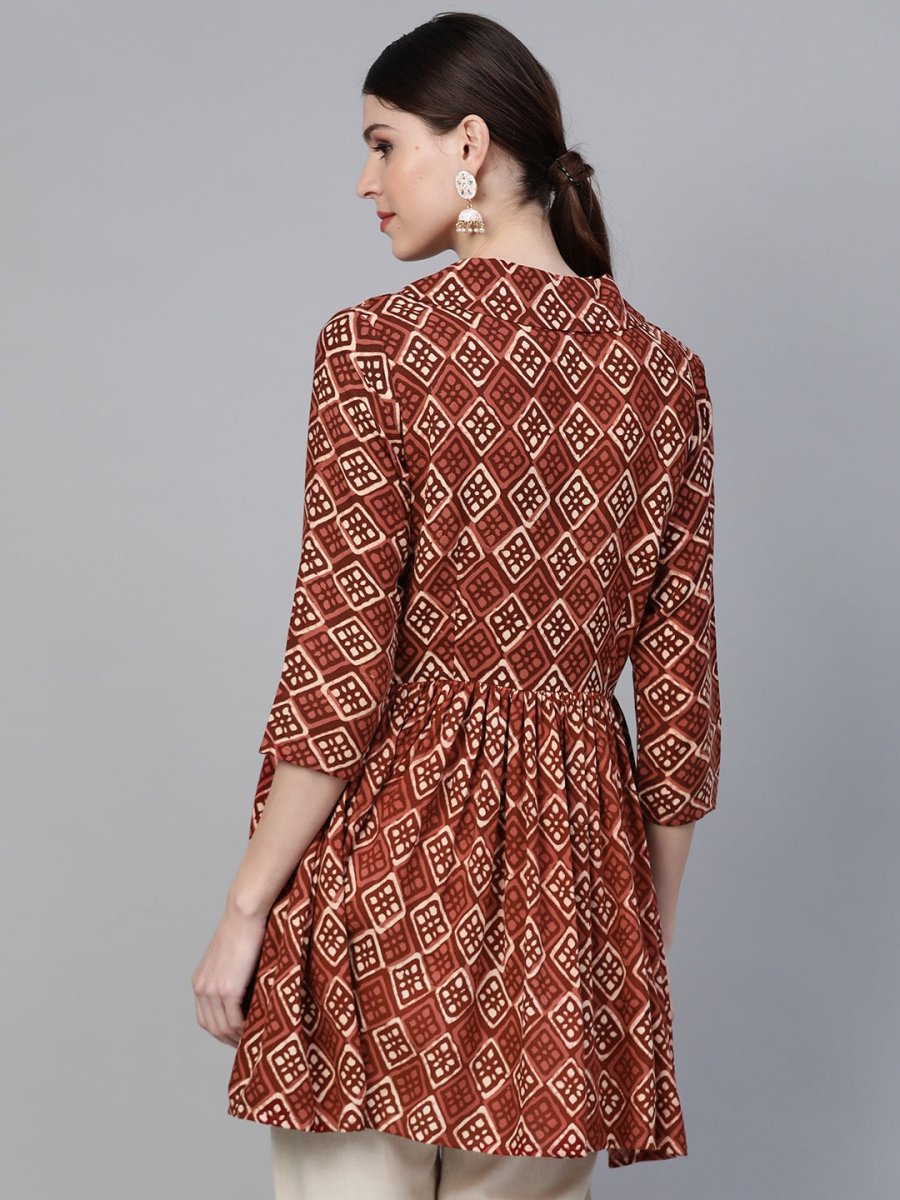 Ahalyaa Women's Brown & Cream-Coloured Printed A-Line Tunic