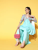 Thumbnail for Ahalyaa Women Floral Printed Pleated Kurti with Sharara - Distacart
