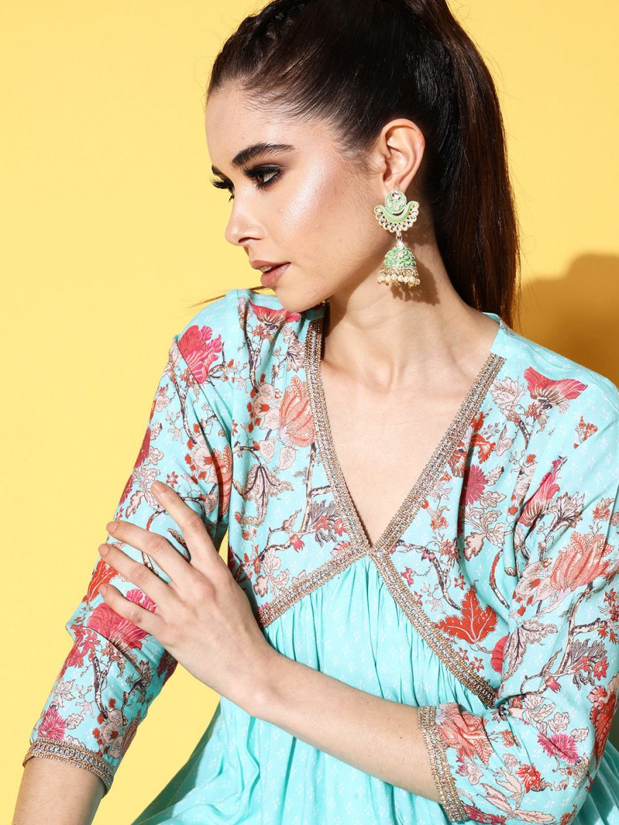 Ahalyaa Women Floral Printed Pleated Kurti with Sharara - Distacart