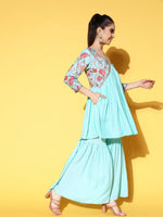 Thumbnail for Ahalyaa Women Floral Printed Pleated Kurti with Sharara - Distacart