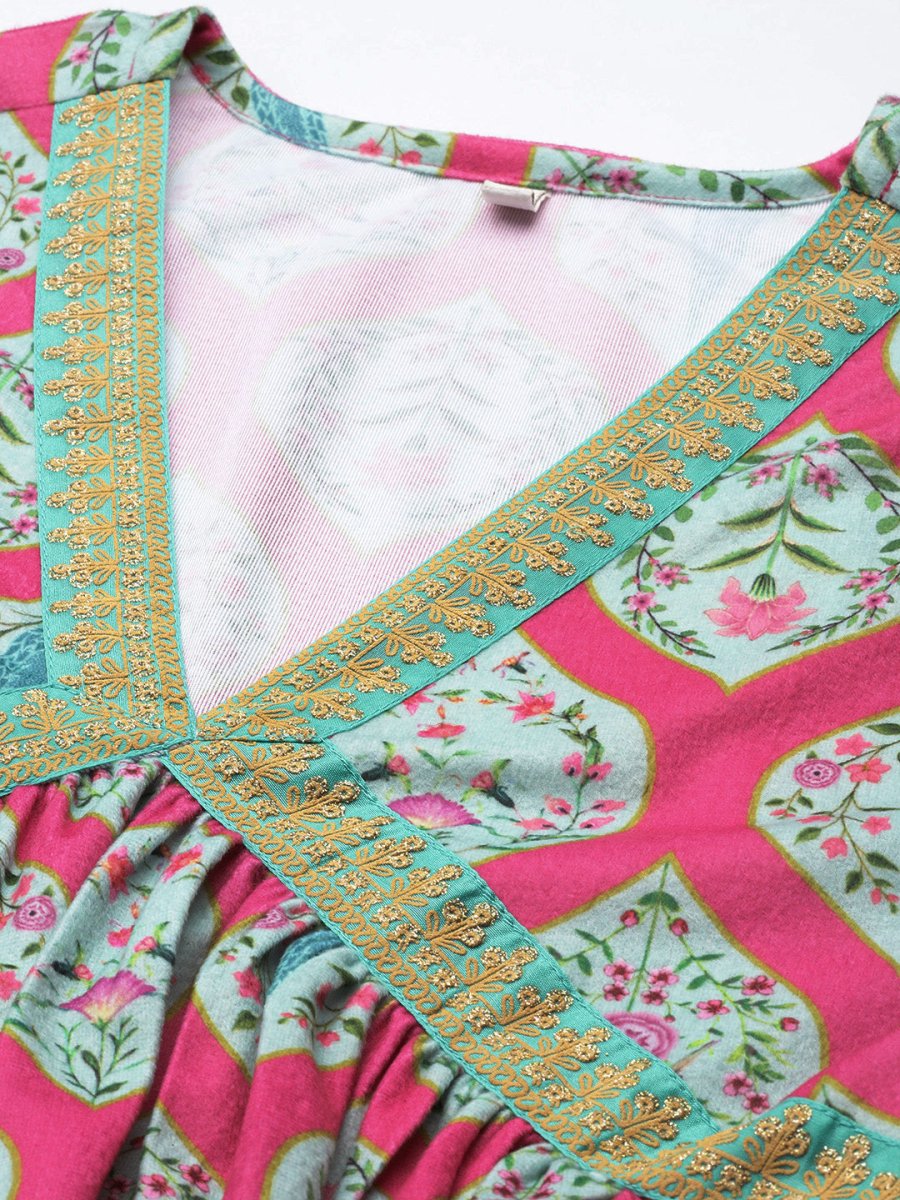 Ahalyaa Women Pink Ethnic Motifs Gotta Patti Velvet Kurta with Palazzos - Distacart