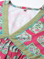 Thumbnail for Ahalyaa Women Pink Ethnic Motifs Gotta Patti Velvet Kurta with Palazzos - Distacart