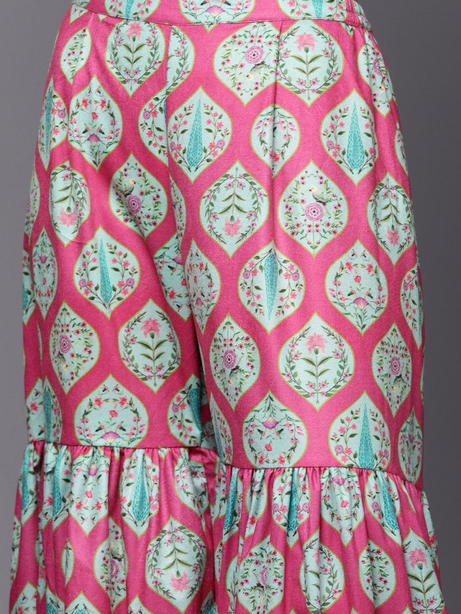 Ahalyaa Women Pink Ethnic Motifs Gotta Patti Velvet Kurta with Palazzos - Distacart