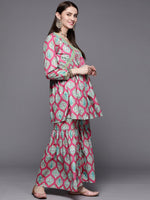 Thumbnail for Ahalyaa Women Pink Ethnic Motifs Gotta Patti Velvet Kurta with Palazzos - Distacart