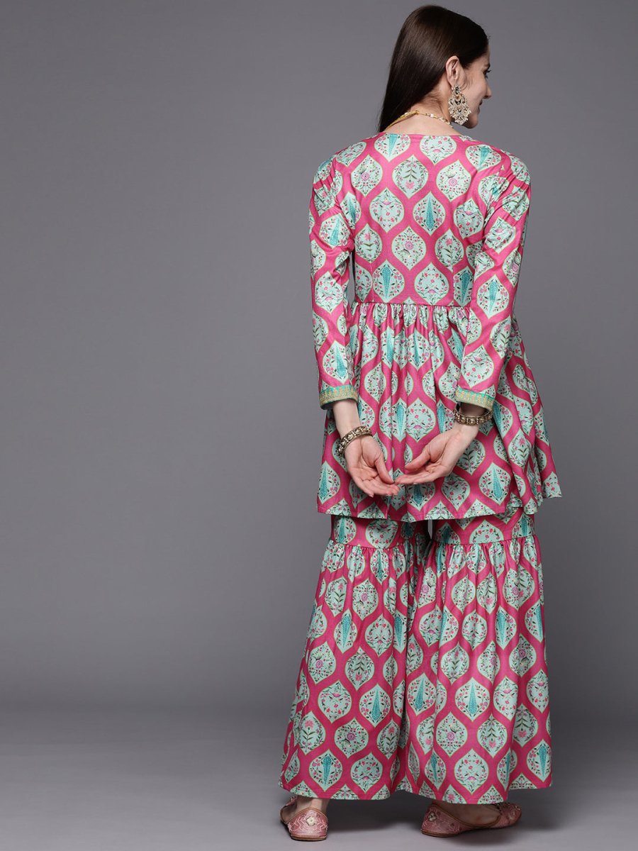 Ahalyaa Women Pink Ethnic Motifs Gotta Patti Velvet Kurta with Palazzos - Distacart