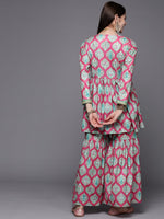 Thumbnail for Ahalyaa Women Pink Ethnic Motifs Gotta Patti Velvet Kurta with Palazzos - Distacart